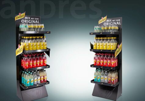 andres/Schweppes/Krombacher/Getränkedisplay/LEH/Flaschendisplay/Zweitplatzierung/Bodendisplay