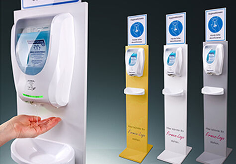 andres/Desinfektion/Desinfektionssäule/Sensor/elektronisch/Hygieneschutz/Corona/sensorgesteuert/Aufsteller/Desinfektionsaufsteller/Handdesinfektion