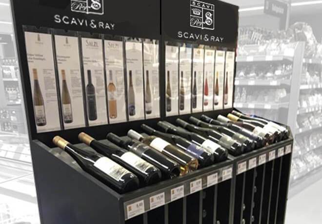 andres/Holzdisplay/Flaschendisplay/MDF/Bodendisplay/ScavyRay/Flaschenregal/POS-Display